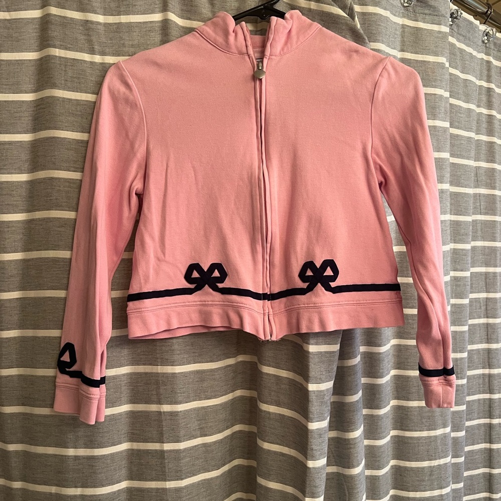 Hartstrings Girls Pink and Navy bow-tie zip-up sweatshirt
